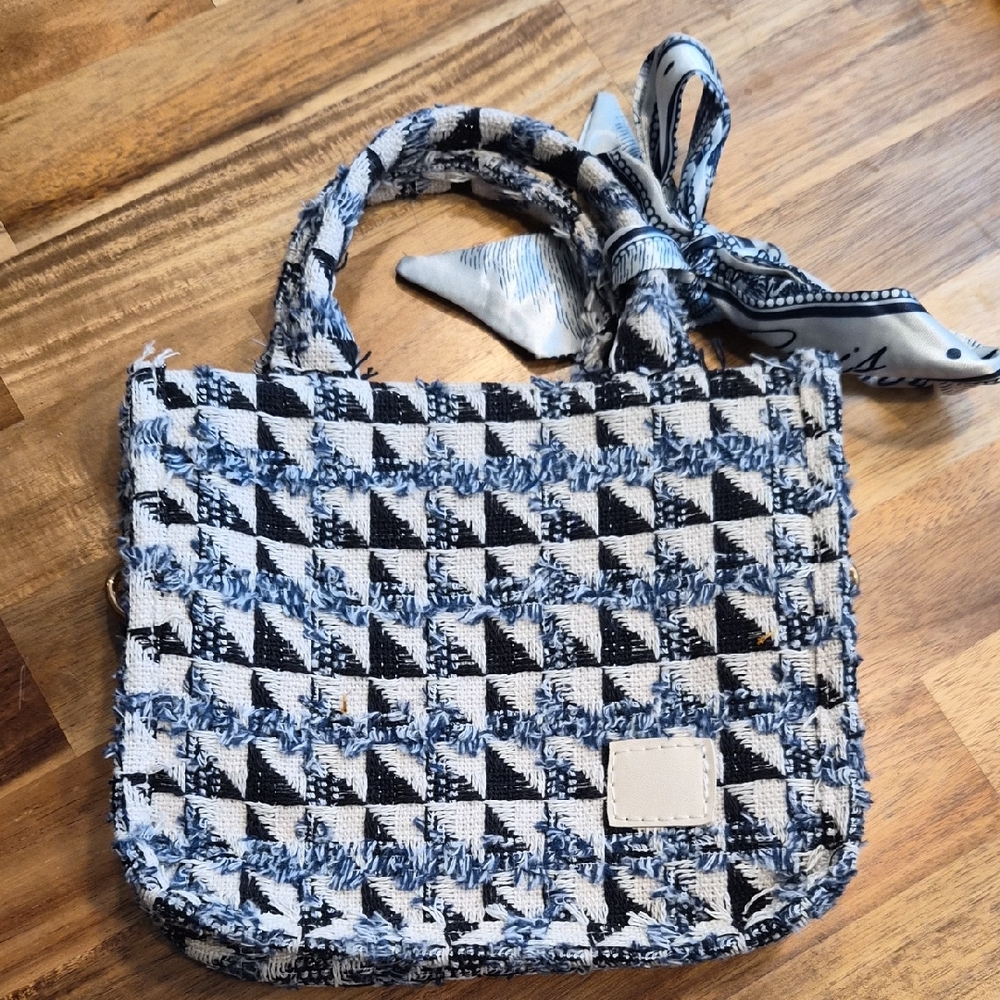 Stylish Black and Blue Tweed Women's Mini Bag